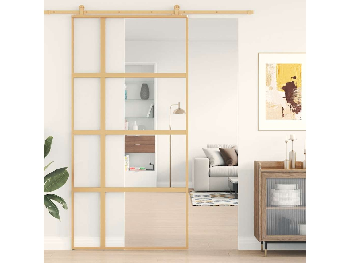 Vidaxl Porta Deslizante 102,5x205 Cm Vidro Esg/alumínio Dourado
