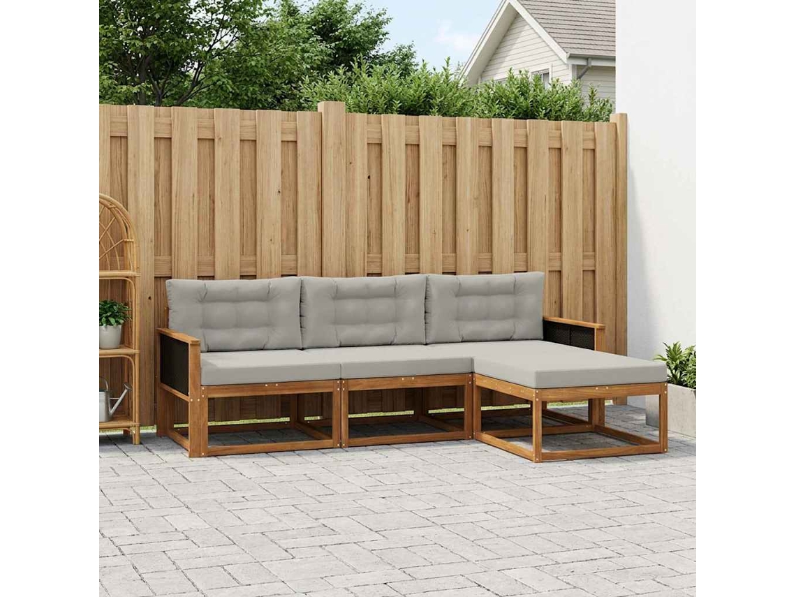 Vidaxl Conjunto De Sofás Para Exterior 4 Pcs Natural E Cinza Claro