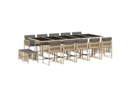 Conjunto de Jantar 15 Pcs para Jardim com Almofadões Vime Pe Bege Misturado MAISON EXCLUSIVE (15 pcs)