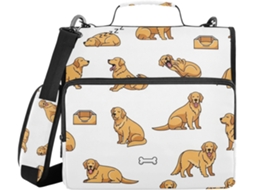 Pasta de 3 Argolas Com Fecho Pressão E Alça Ombro, Estampa Gold Retriever, Fácil de Transportar, Ideal
