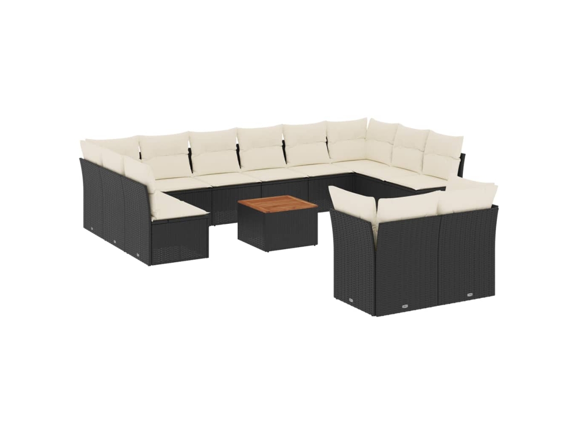 Conjunto de 13 Sofás de Jardim com Almofadões Vime Pe Preto MAISON EXCLUSIVE