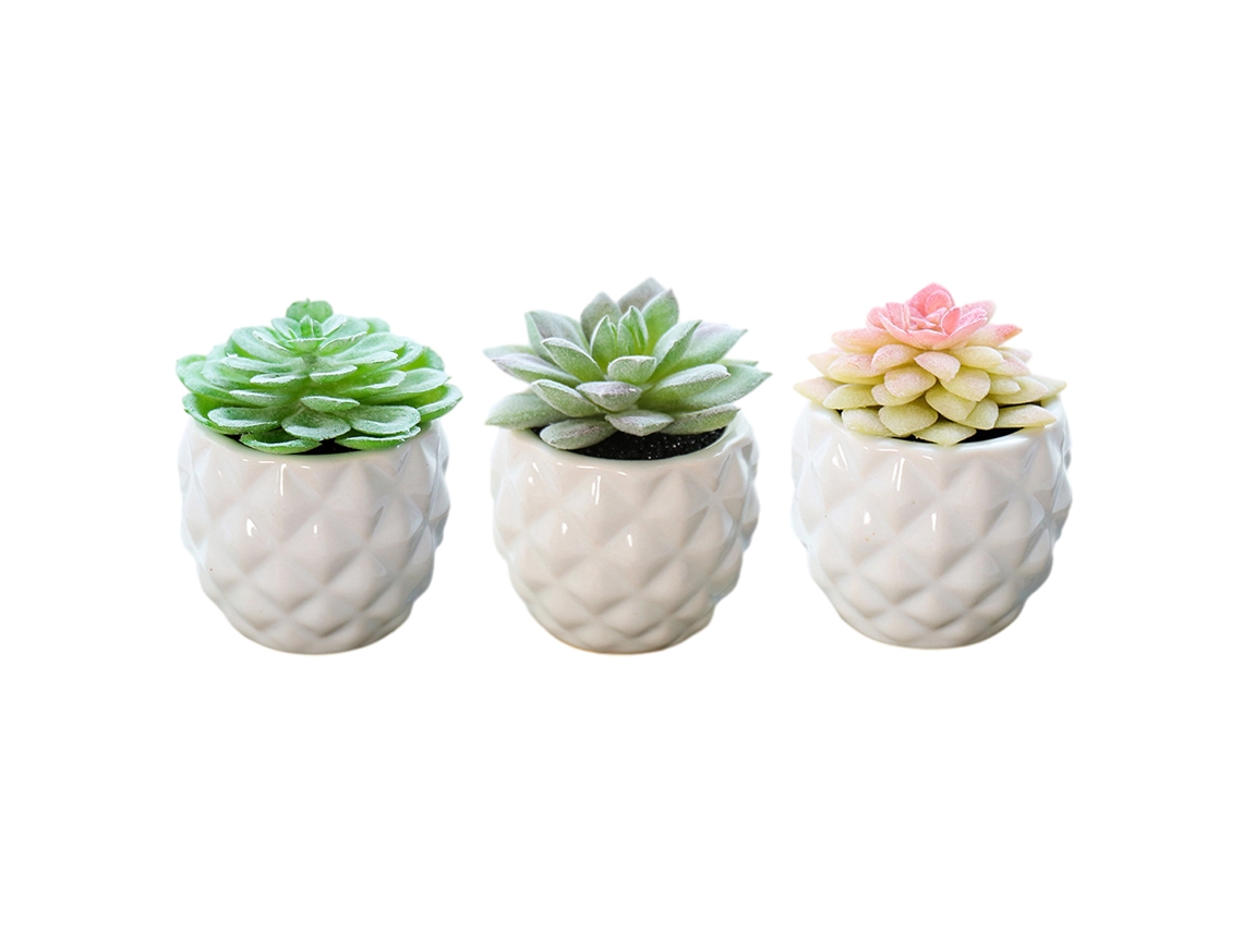 3 Peças de Planta Suculenta Simulada em Vaso Decoração Criativa Bonsai de Cerâmica em Forma de Abacaxi NEVEANCE