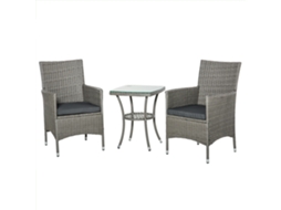 Conjunto Jardim 3p Cinza (rattan/aço, 2 Cadeiras, Mesa Vidro)