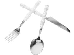 De Talheres De Aço Inoxidável De 3 Peças Com Alças De Madrepérola Branca, Garfo E Colher, Utensílios Gokoco
