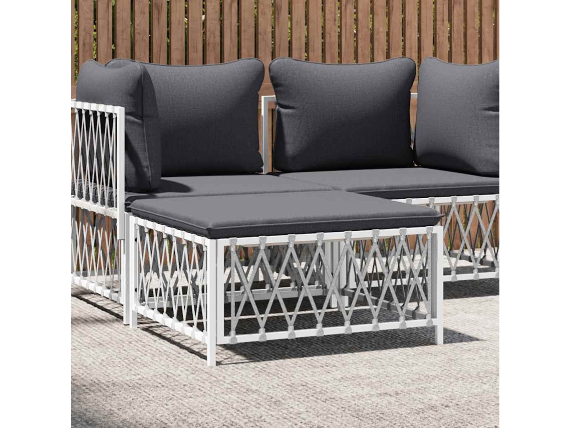 Vidaxl Apoio De Pés Para Jardim Com Almofadão Tecido Branco