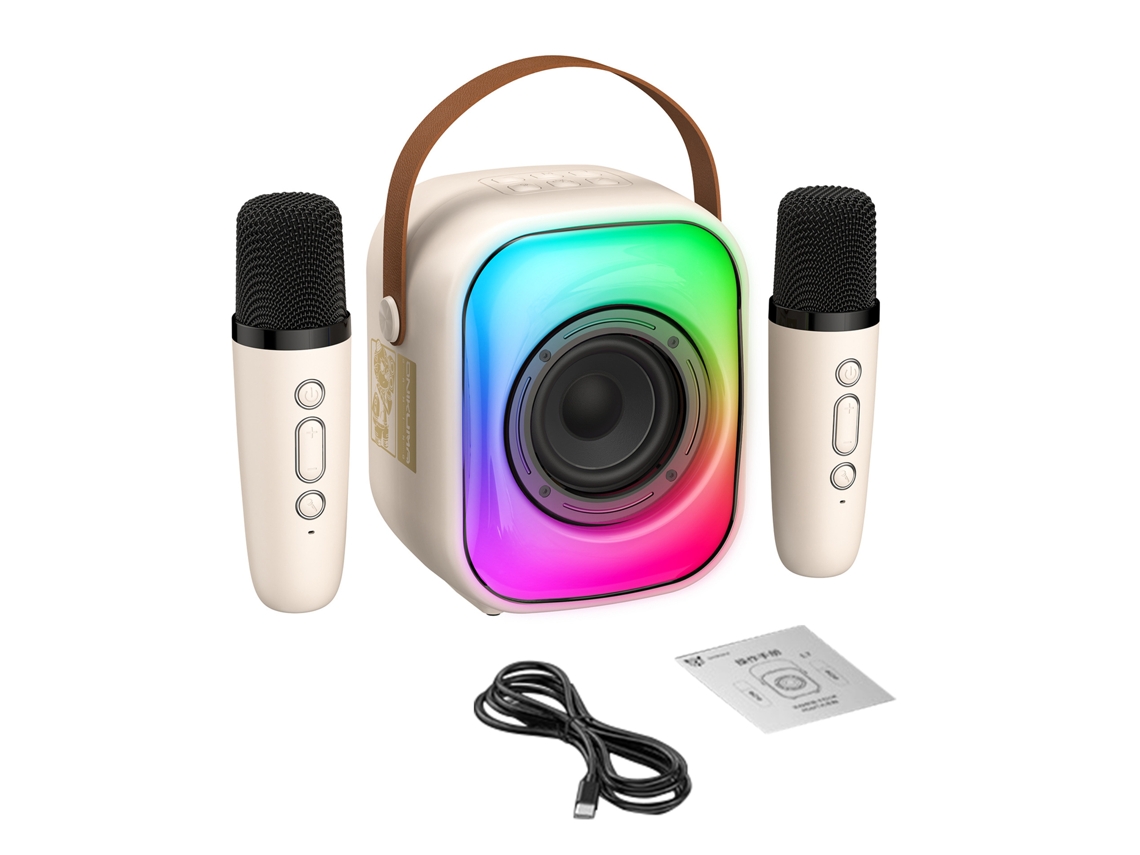 L7 Bt Singing Speaker Kids Adults Karaoke Machine Com 2 Microfones Sem Fio Luzes Led Portátil Pequena Festa Em Casa
