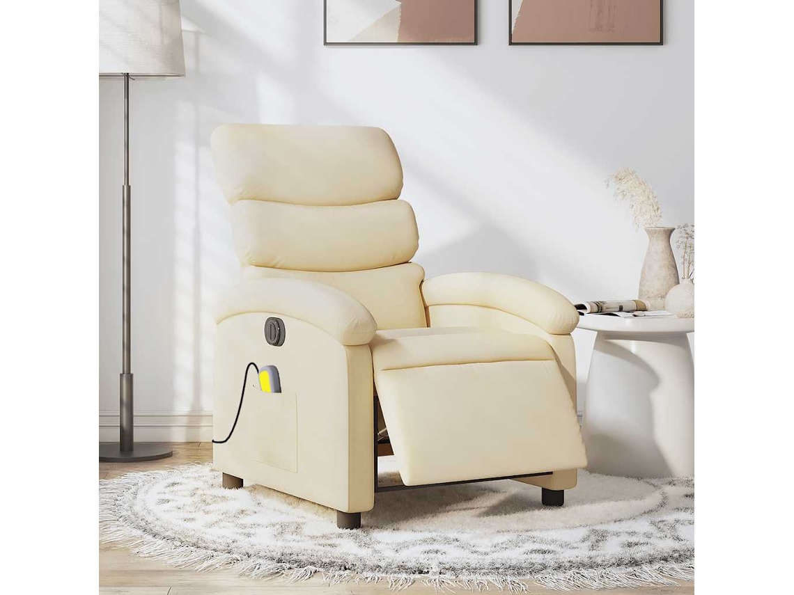 Vidaxl Poltrona De Massagens Reclinável Elétrica Tecido Creme