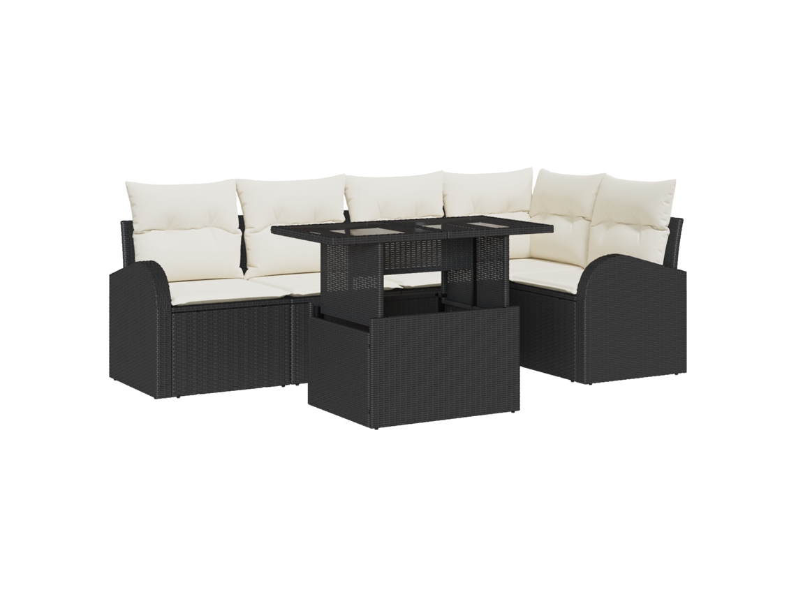 Conjunto 6 Conjunto De Sofá De Jardim Vidaxl Preto Vime Pe (234 X 124 X 85 Cm)