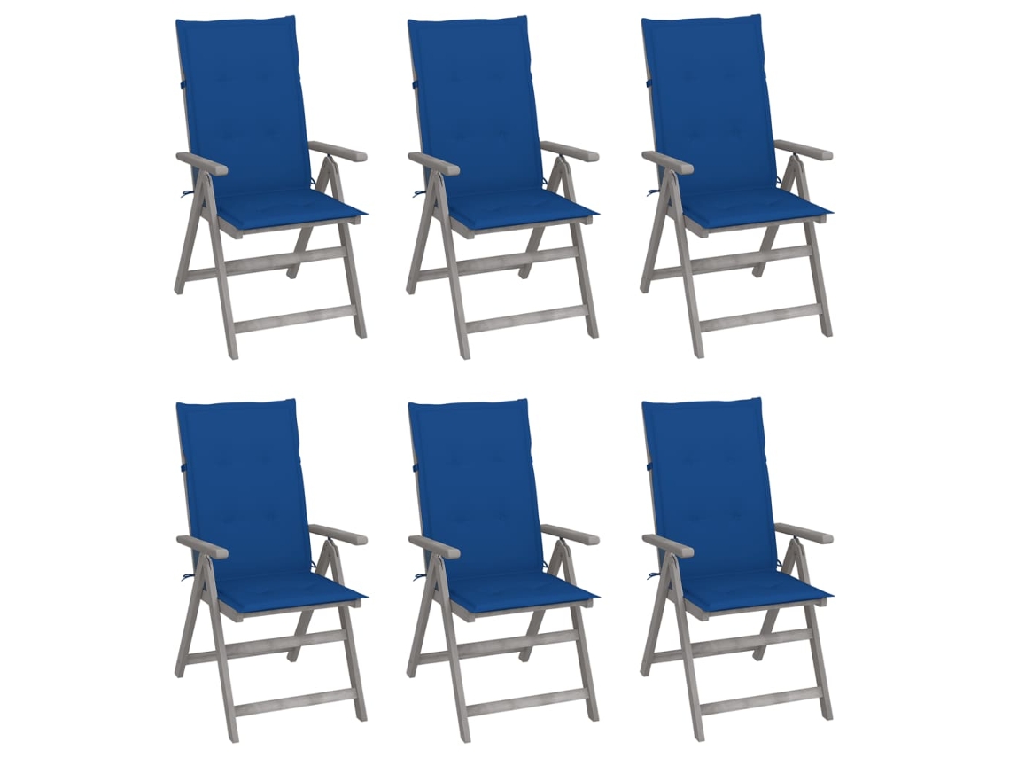 Vidaxl Cadeiras Jardim Reclináveis C/ Almofadões 6 Pcs Acácia Maciça