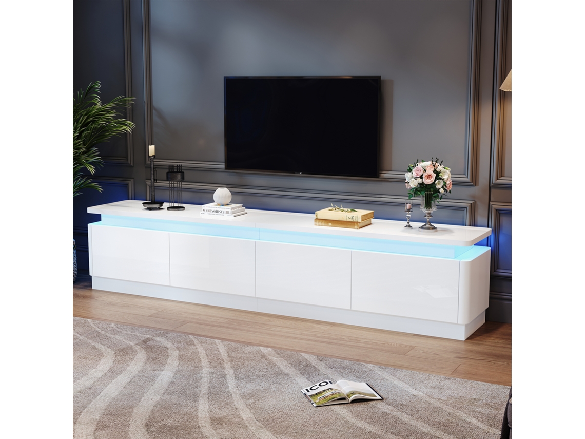 Armário Para Tv 180x34x40cm, 4 Gavetas, Com Led, Alto Brilho, Suporta Tvs Até 80 Polegadas, Branco.