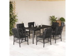 7 Pcs Conjunto De Jantar P/ Jardim C/ Almofadões Vime Pe Preto Dkd Home Decor