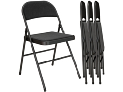Conjunto de 4 cadeiras dobráveis de metal, linho, preto