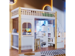Cama 90x200cm Com Led Forma Janela Mesa De Escritório Branco+natural