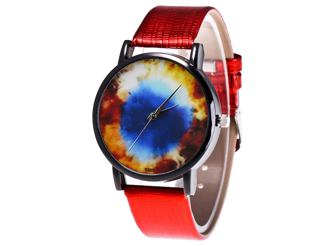 Relógio de quartzo unissex Zhoulianfa com pulseira de couro PU e mostrador grande (vermelho)