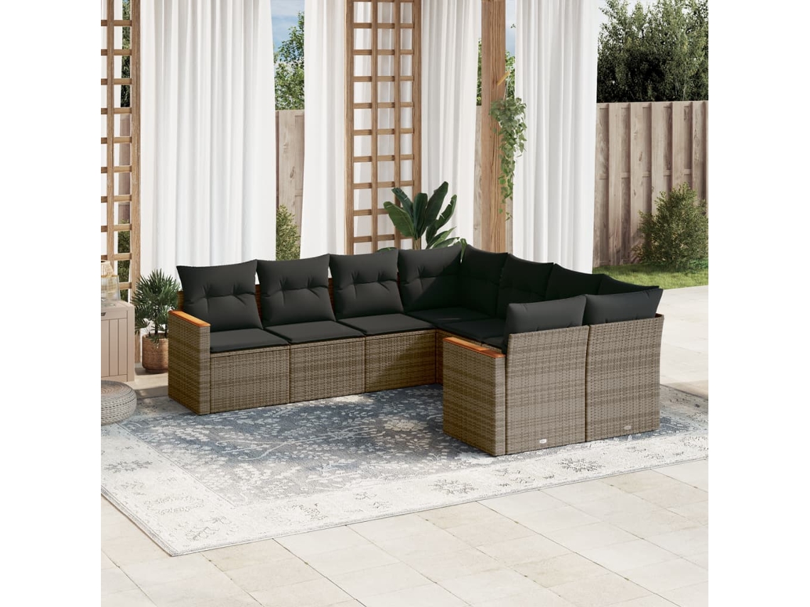 Vidaxl 8 Pcs Conjunto Sofás De Jardim C/ Almofadões Vime Pe Cinzento