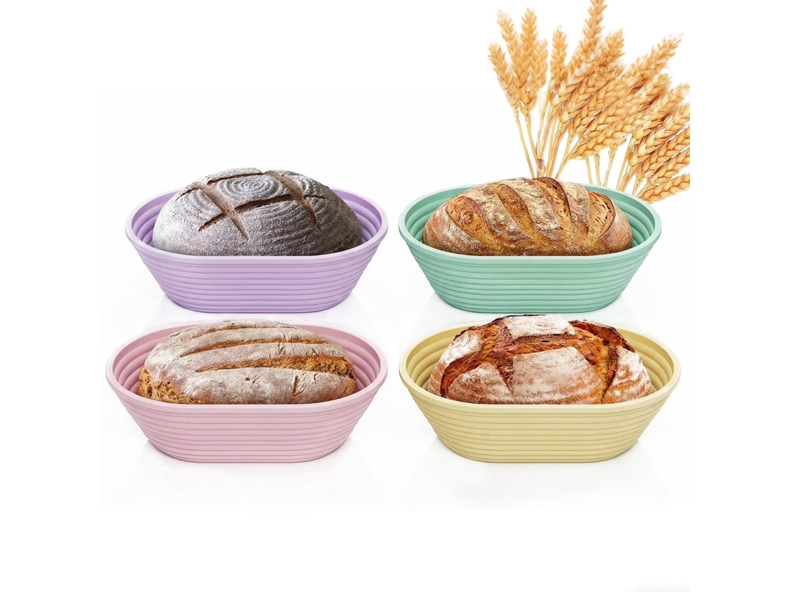 Conjunto De 4 Cestos Banneton Para Pão Artesanal, Em Silicone, Para Massa Madre, Fermentação Natural E Padaria Doméstica