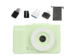 Câmera Hd 6400w, Presente Para O Dia Das Crianças, Verde (tela Articulada) + Cartão De Memória De 64 Gb + Leitor De Cartão + 2 Adaptadores + Bolsa