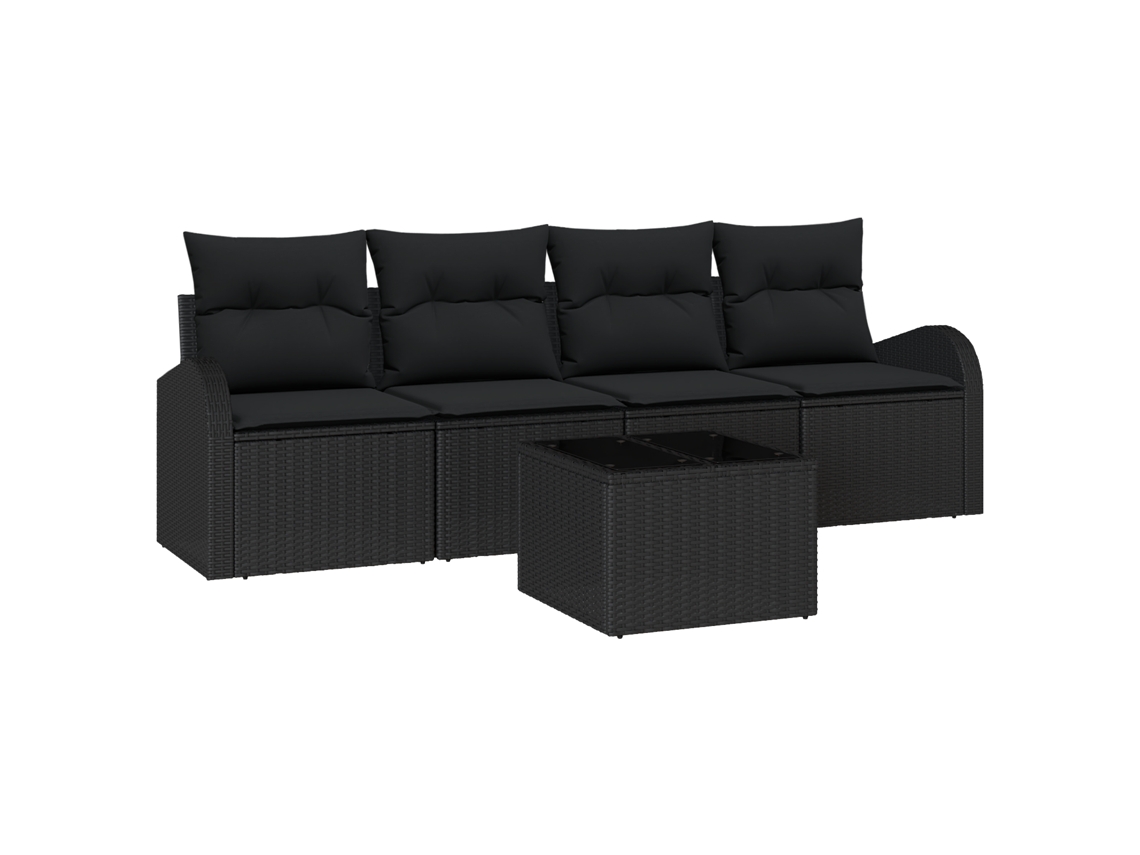 Conjunto 5 Sofá De Jardim Vidaxl Preto Vime Pe (234 X 62 X 69 Cm)