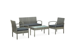 Vidaxl 4 Pcs Conjunto Lounge De Jardim C/ Almofadões Vime Pe Cinzento