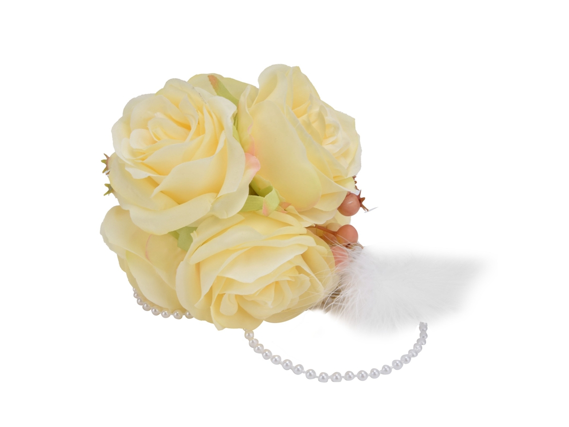 Bola De Flores De Rose Simulada Com Sino E Penacho Amarelo