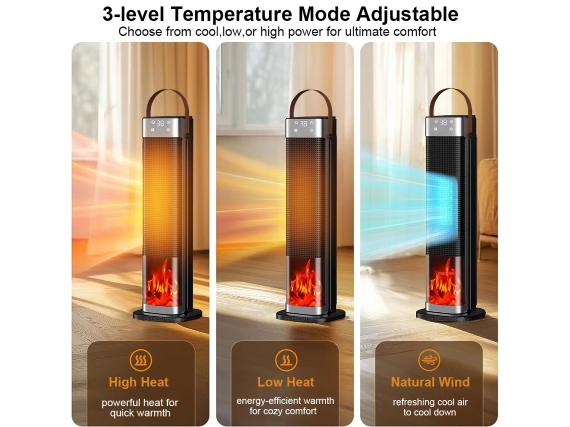 Aquecedor Elétrico Portátil Tevorex Com Chama, 2000w, Controle Remoto, Timer De 12 Horas, Tecnologia Ptc De Aquecimento Cerâmico Mdug