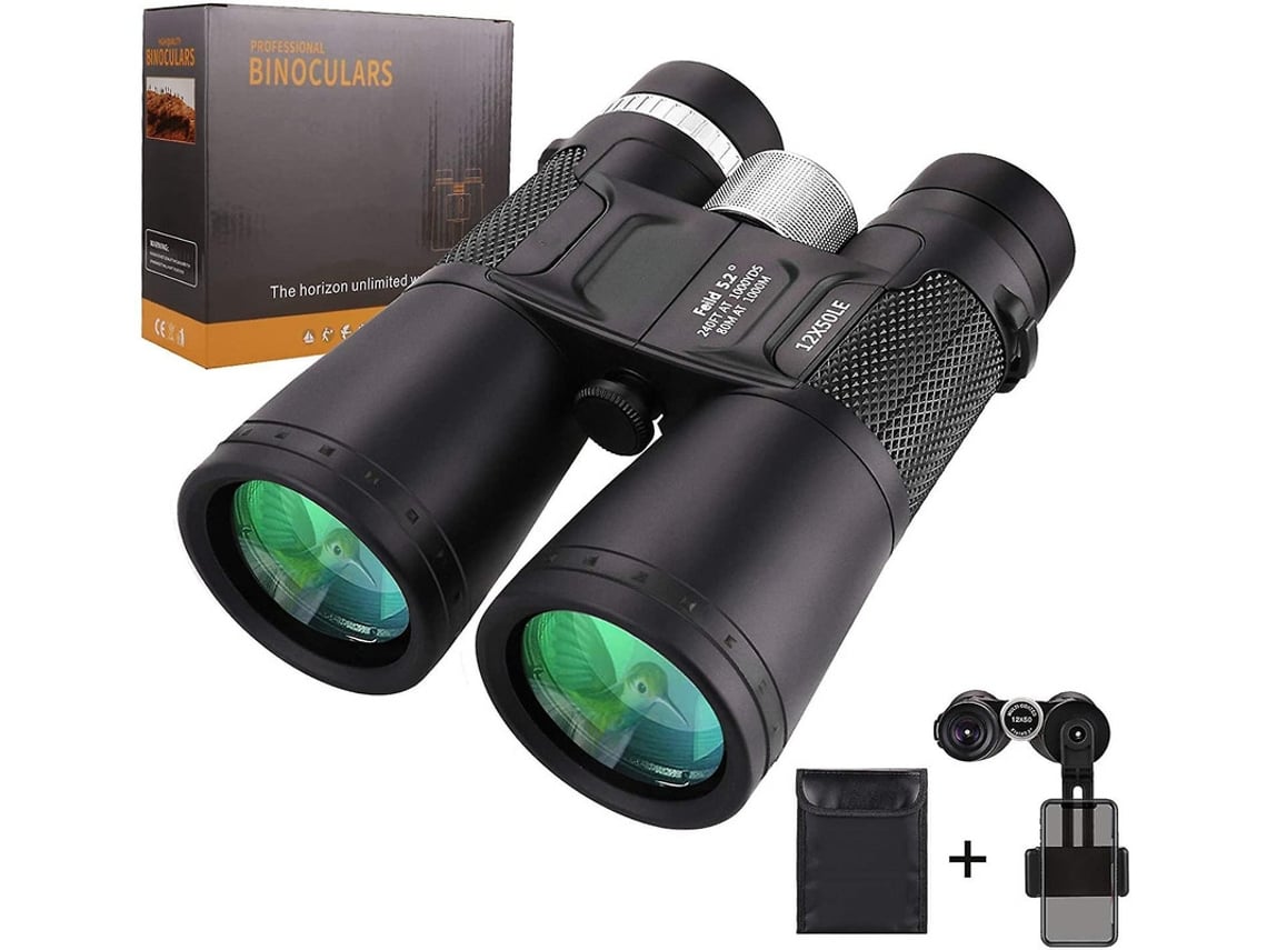 Binóculos 12x50 Compactos Hd Ip68 Bolsa Suporte Câmera Celular Bak4 Prisma Smc Revestimentos Observação Pássaros Camping Caminhadas Preto Bestvite