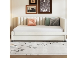 Divã Estofado 140x200 Cm - Com Cama Com Gavetão 90x190cm - Tecido De Veludo - Bege