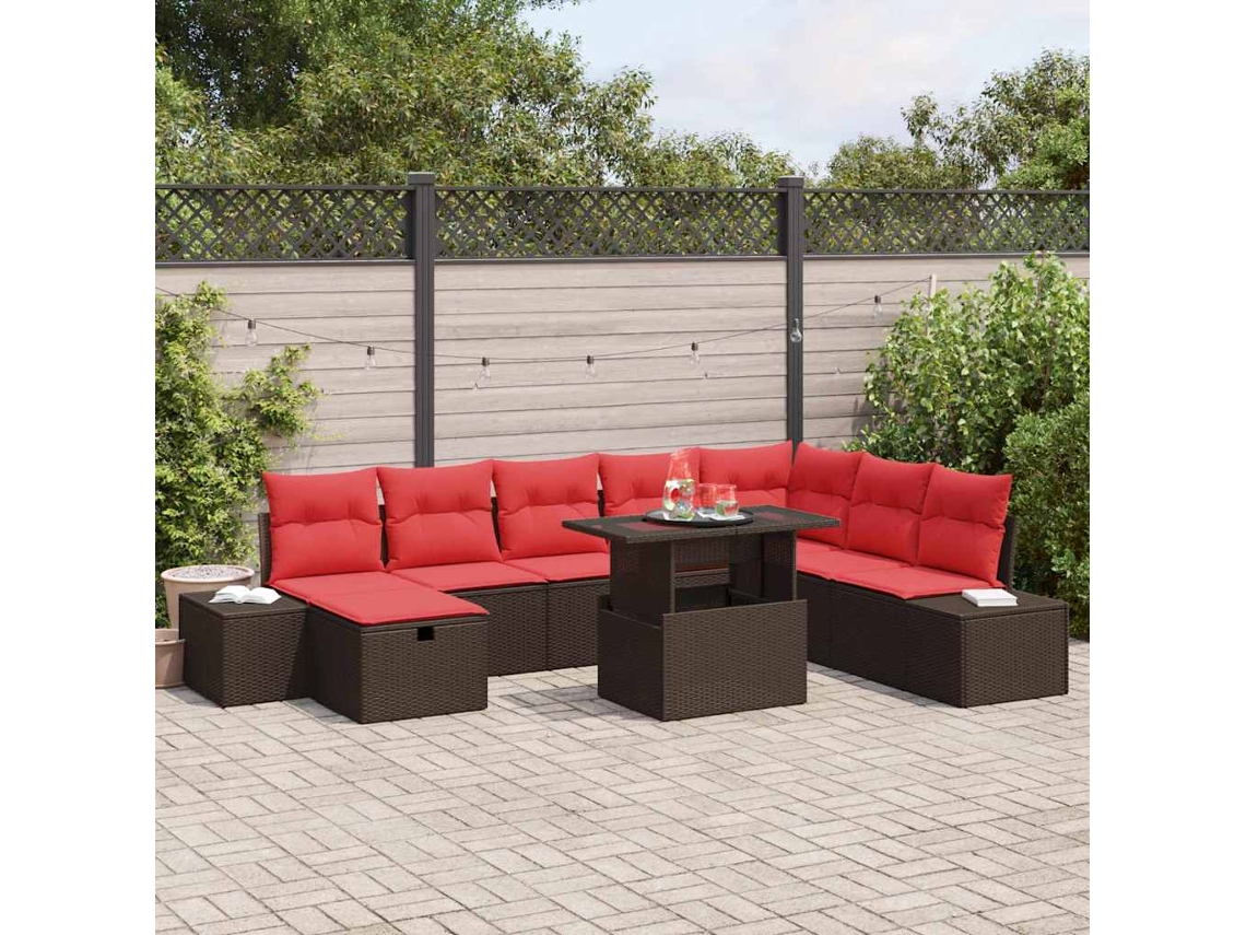 Vidaxl Conjunto De Sofá De Jardim 9 Unid. Castanho Vime Pe