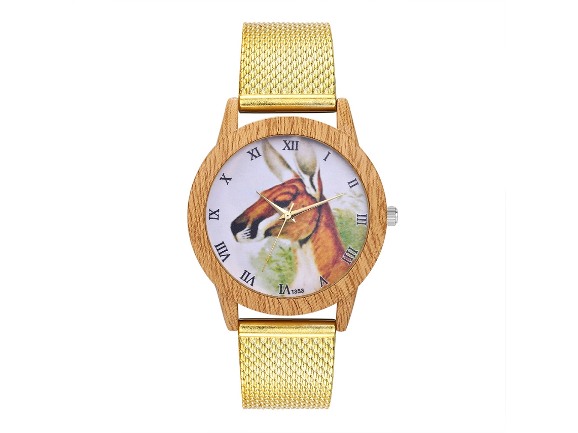 Relógio Feminino de Quartzo com Pulseira de Malha de Silicone Padrão Animal (ouro)
