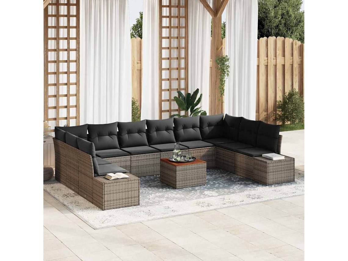 Vidaxl Conjunto de Sofá de Jardim com Armazenamento 11 Pcs Cinzeto