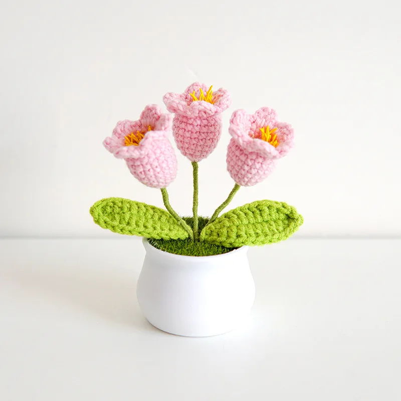 (rosa, 1 Peça) Vaso De Lírio-do-vale Feito À Mão Em Crochê, Ideal Para Decoração De Mesa De Escritório Ou Como Presente Para O Interior Do Carro.