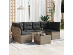 Vidaxl 7 Pcs Conjunto Sofás P/ Jardim C/ Almofadões Vime Pe Cinzento