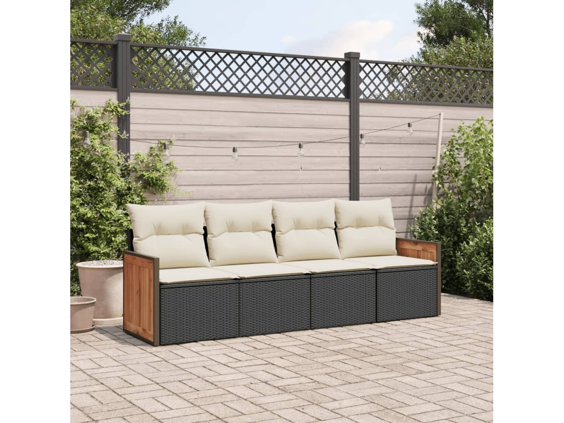 Vidaxl 4 Pcs Conjunto De Sofás Para Jardim C/ Almofadões Vime Pe Preto