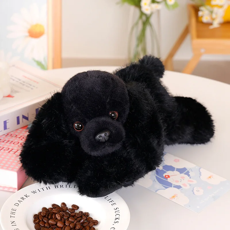 Lindo Cachorrinho de Pelúcia Reclinado, Boneco de Pelúcia Macio MDUG (preto, 30cm)