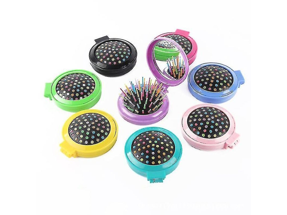 2026 7 Pentes de Cabelo Redondos para Viagem com Espelho Plegável Mini Peine com Espelho de Maquilhagem Ideal para Viagens e Casa