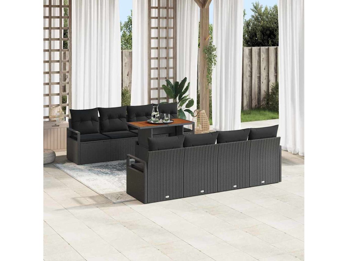 Vidaxl Conjunto de Sofá de Jardim 9 Pcs Preto Rattan Sintético