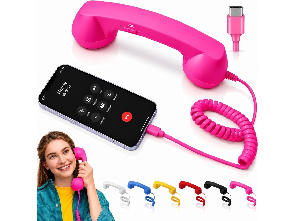 Telefone Retrô Vintage Com Fone E Microfone, Rosa.