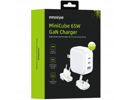 Innostyle Carregador Rápido E Poderoso Gan Travel Ue Eua Reino Unido Au 3x Usb Usb-c 65w