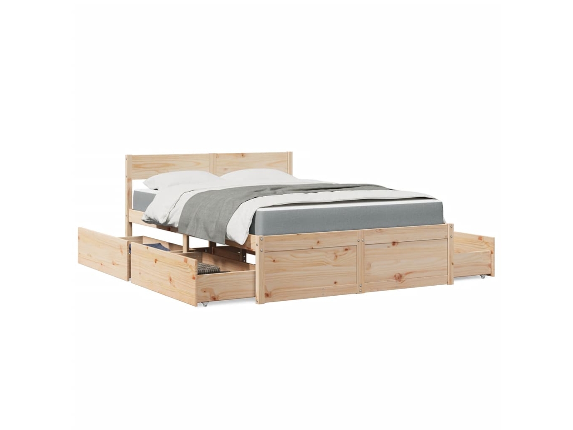 Vidaxl Cama Com Gavetas E Colchão 120x190 Cm Madeira De Pinho Maciça