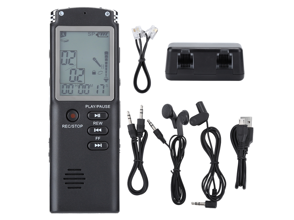 Gravadora digital de áudio Usb com microfone profissional, 8gb/16gb/32gb, MP3/WAV, LCD | S/MARCA