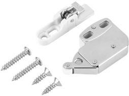 Design de porta de armário com abertura por pressão e trava automática.