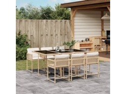 7 Pcs Conjunto De Jantar P/ Jardim Com Almofadões Vime Pe Bege Dkd Home Decor