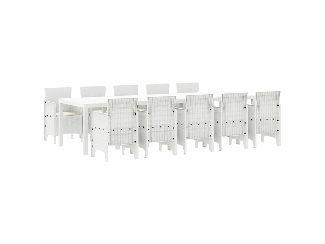 Conjunto 11 Conjunto De Jantar Para Exterior Vidaxl Branco Polipropileno (300 X 100 X 73 Cm)