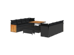 Conjunto 11 Conjunto De Sofá De Jardim Vidaxl Preto Vime Pe (231 X 62 X 85 Cm)