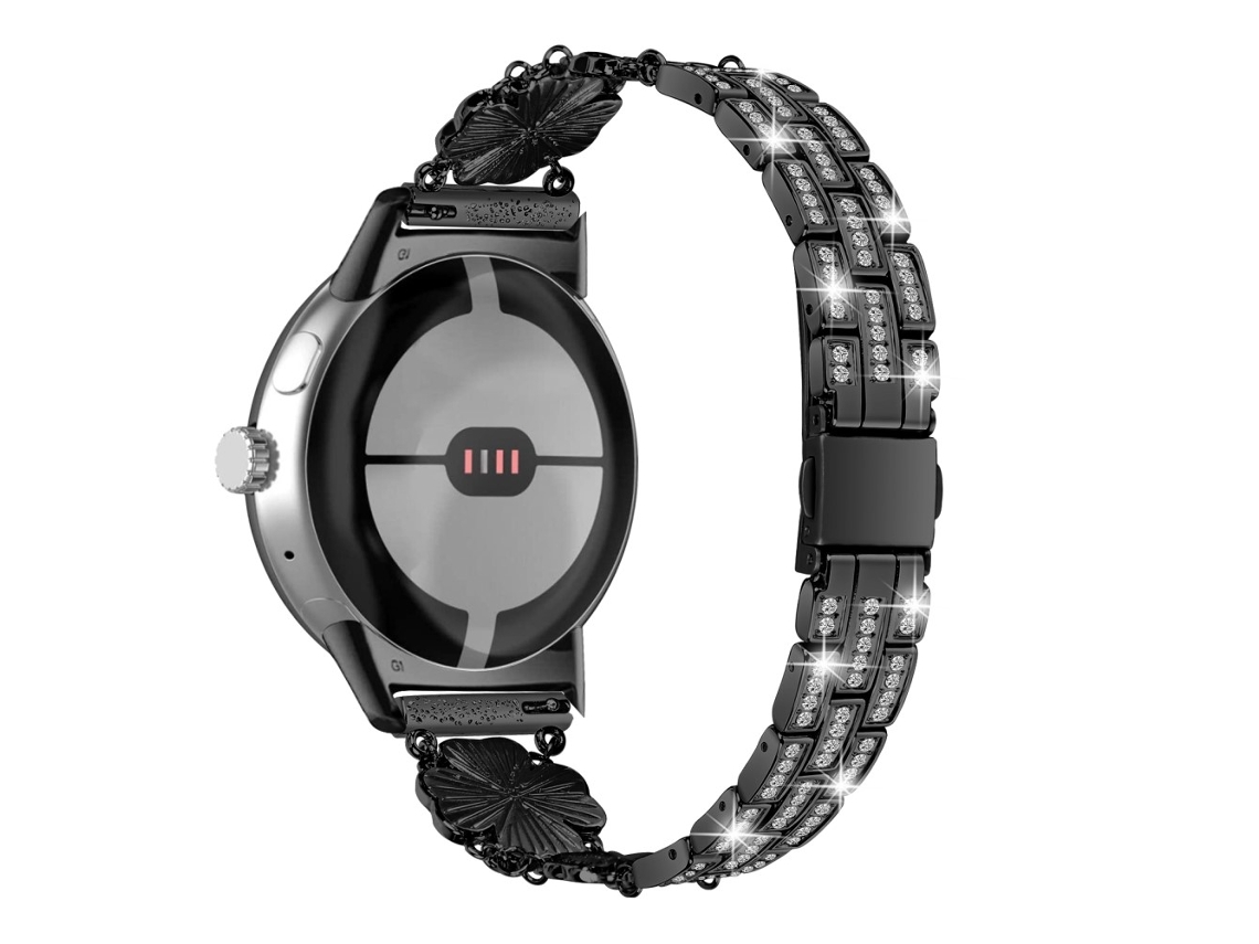 Bracelete de Aço Inoxidável Decoração de Strass para Google Pixel Watch Preto