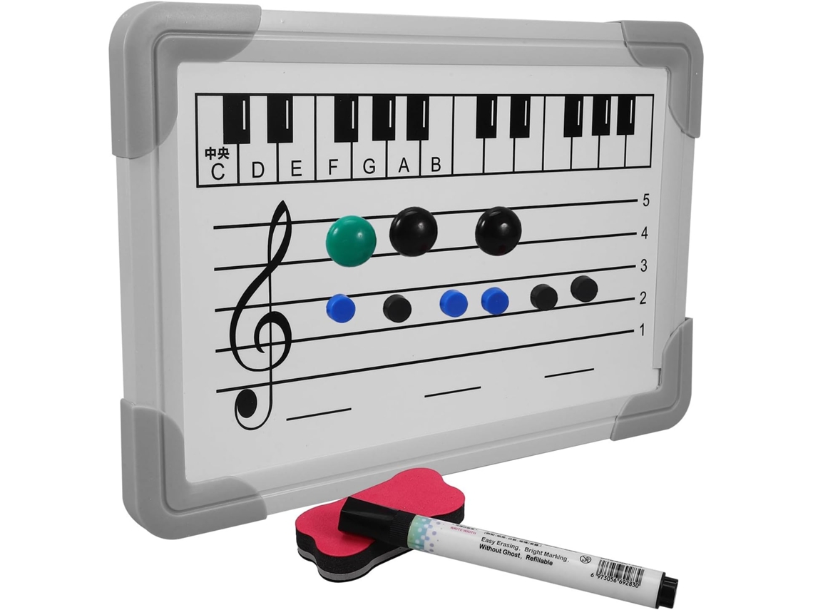 Quadro Branco Apagável De Dupla Face 20x30 Cm Para Notação Musical, Com Pautas Em Tons Altos E Baixo