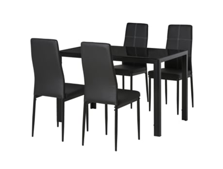 Conjunto de Refeição Vidro HOMCOM  Metal  PU e Espuma cor Preto 120x70x75 cm