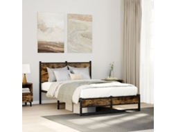Vidaxl Estrutura De Cama Sem Colchão 120x190 Cm Metal Carvalho Fumado