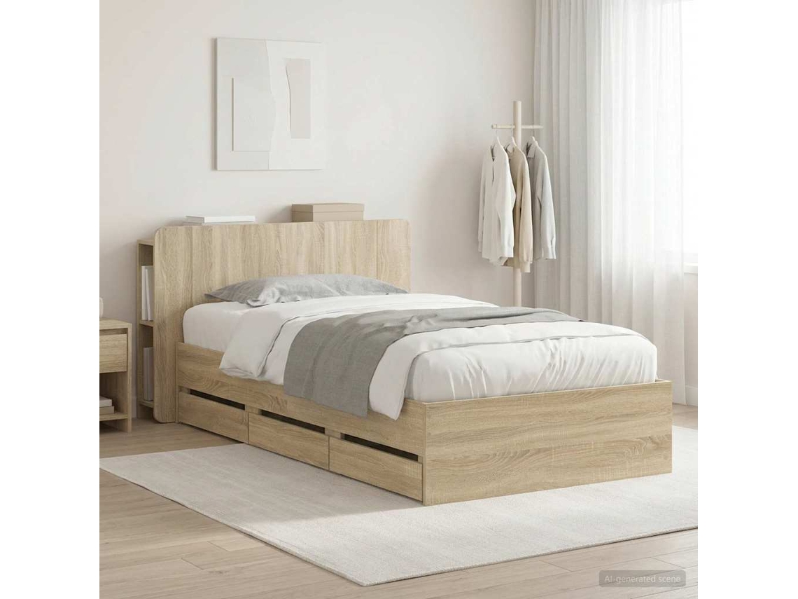 Vidaxl Estrutura De Cama Com Armazenamento E Cabeceira Carvalho Sonoma