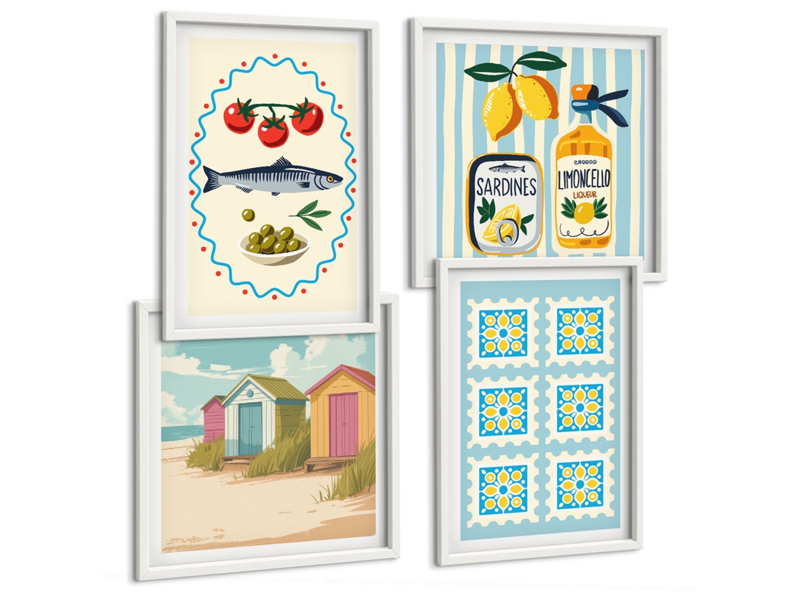 Pinturas Murais Modernas Gráficos Elegantes: Flores E Figuras Moldura Branca Quadros Para O Escritório Espelharte (conjunto De 4 Imagens)